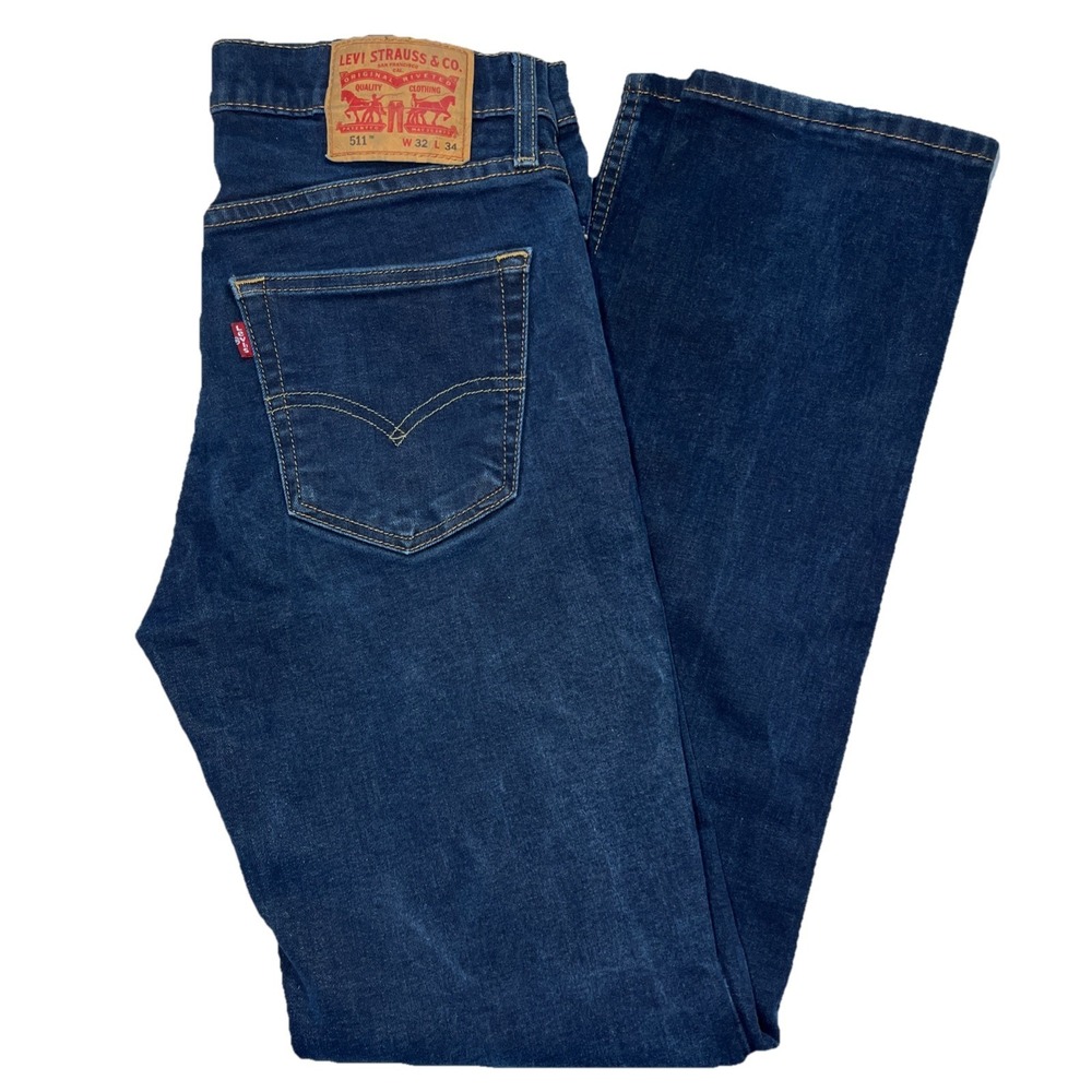 Levi's 511 Blue Jeans Men's 32x34 Dark Wash EUC Preppy Cowboy Western Work - Picture 1 of 12